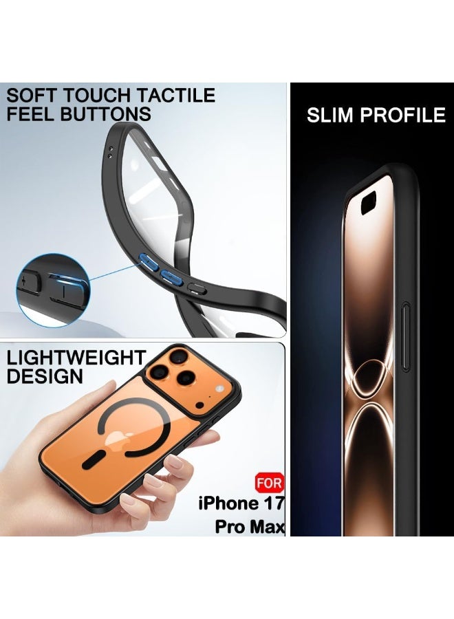 Magnetic Case for iPhone 17 Pro Max Compatible with MagSafe, Shockproof Phone Bumper Cover, Solid Color Matte TPU Frame, Anti-Scratch Clear Back (Black) - Image 5